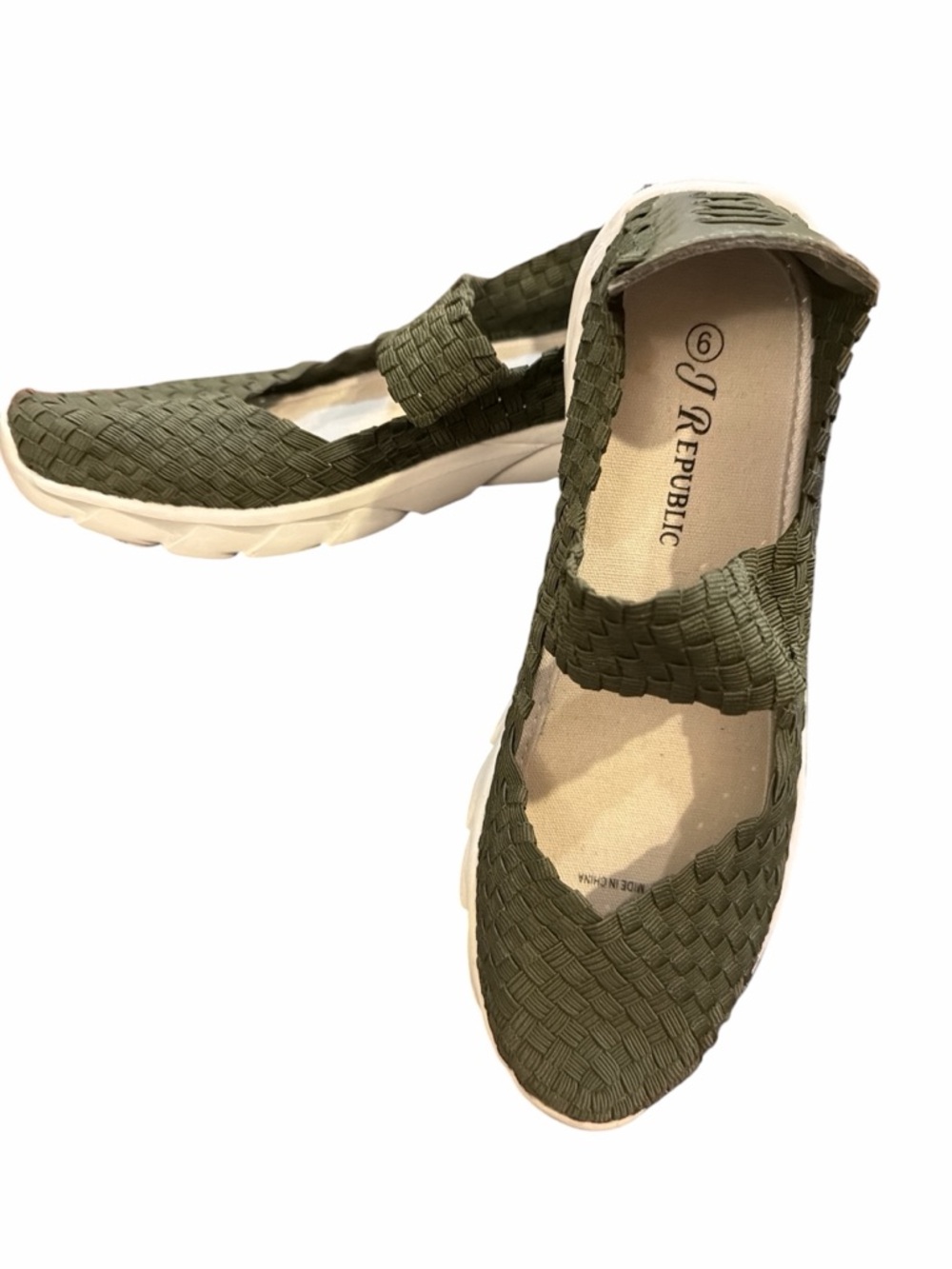 Olive Woven Mary Jane Flats with Cushioned Sole